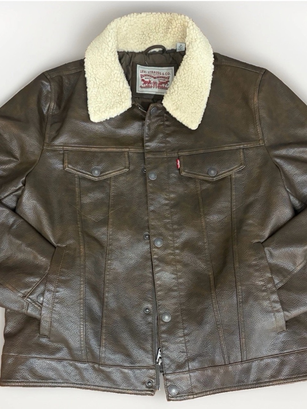 Levi's Brown men’s leather Sherpa Collar Jacket M NWOT